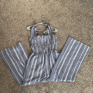 Kittenish Blue and white jean striped jumpsuit